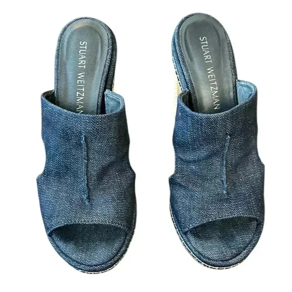 Stuart Weitzman Ponte Navy Antique Denim Wedge Size 6